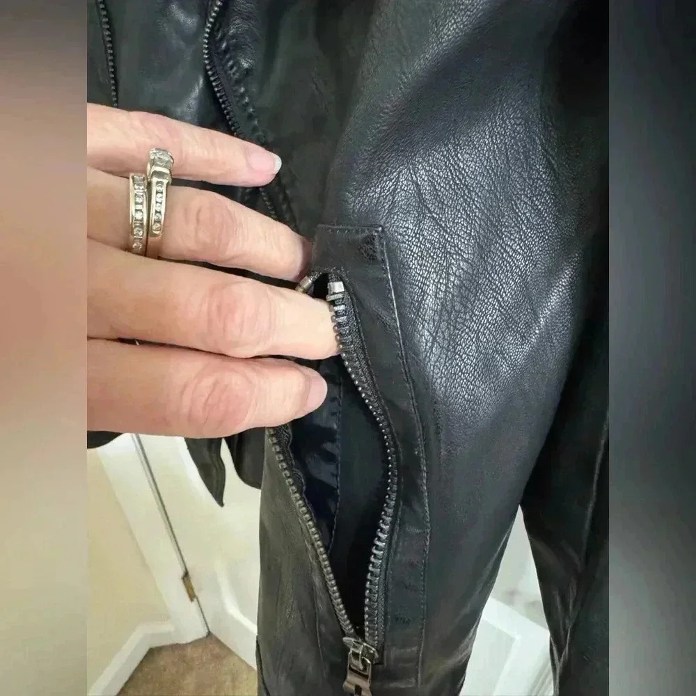 ChouYatou Men's Black Faux Leather Jacket Size: XS - Picture 14 of 16